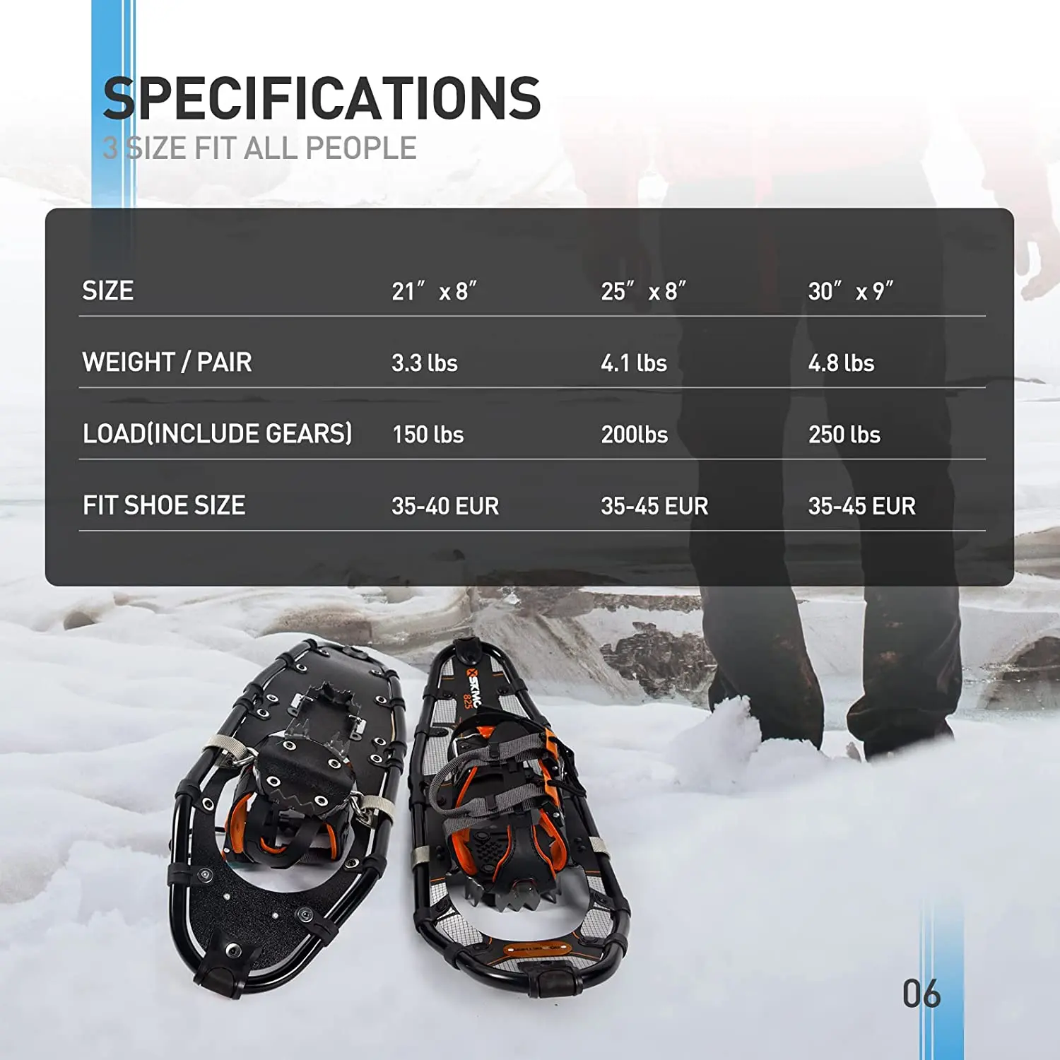 Anti slip Aluminum All Terrain Mountain Foam Padded One-pull Binding Hiking Snowshoes