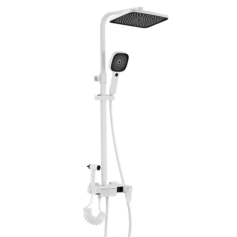 Luxury white rain shower bathroom brass 4 function thermostatic shower set system dusche piano shower mixer