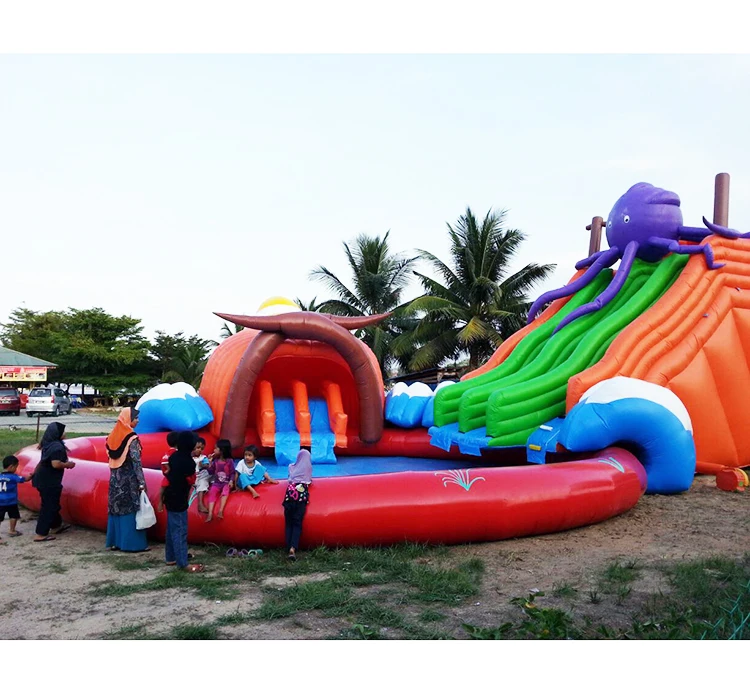 Commercial Inflatable Park Bounce House Water Slide With Pool Inflatable Water Park Games