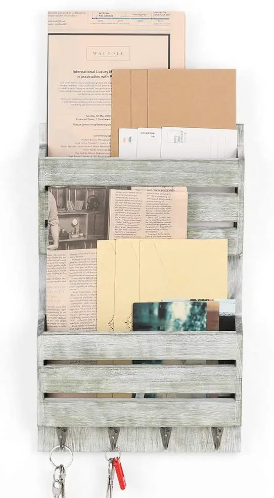 
Mail Sorter Wall Mount 2-Slot Mail Key Holder Organizer with 4 Key Hooks 