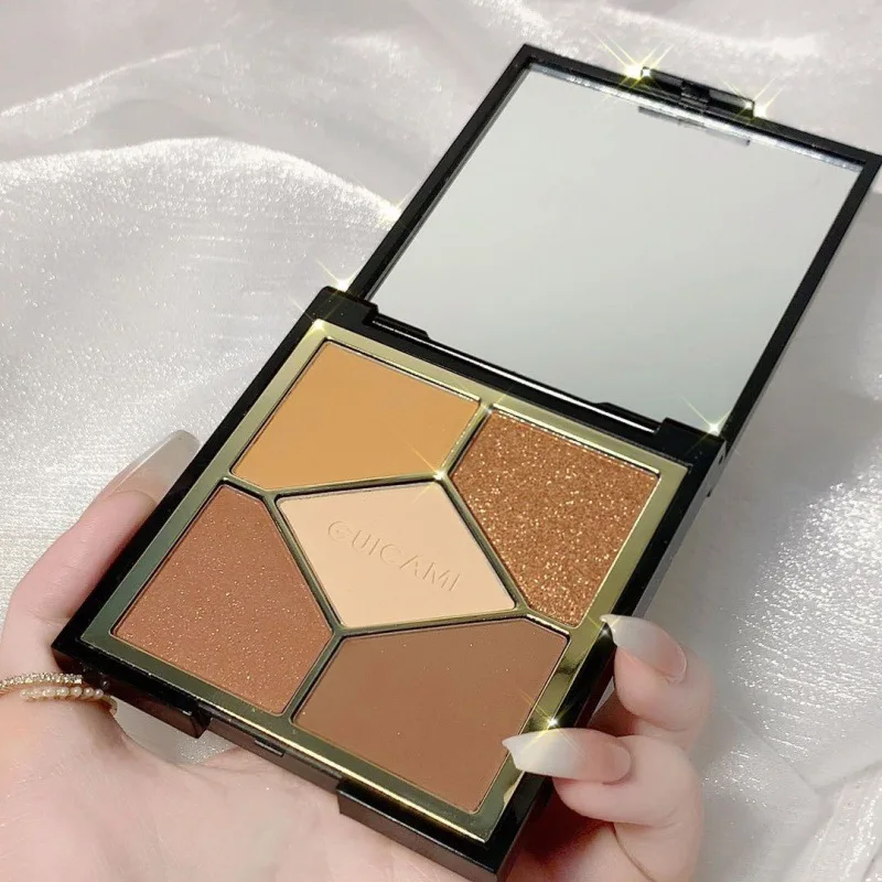 Long-lasting waterproof matte pearlescent glitter earth tones five-color eyeshadow palette