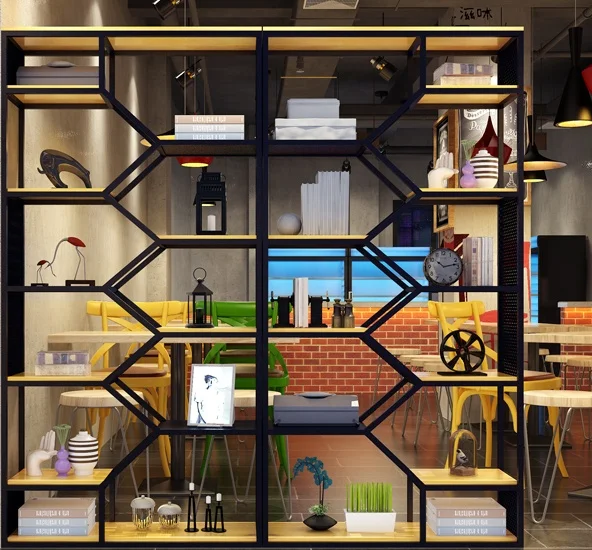 HQSLP New Design high quality modern metal bookshelf wooden bookcase for office home