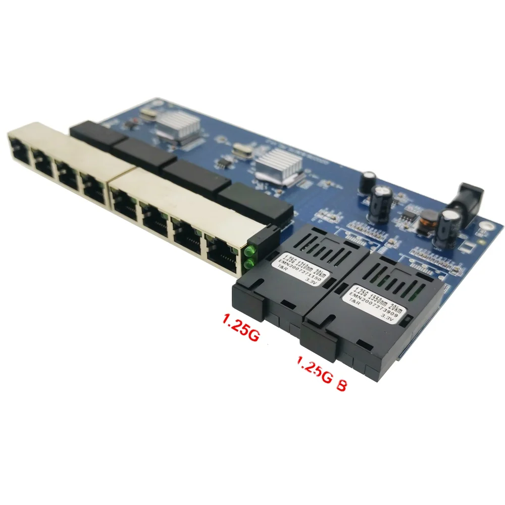 Ethernet коммутатор Reverse POE 2G8 RJ45 гигабитный, 2*1,25 ГГц, волоконный порт, разъем SC, 8*1000 м, PCBA плата, волоконная Оптическая Пластина преобразователя 1 г