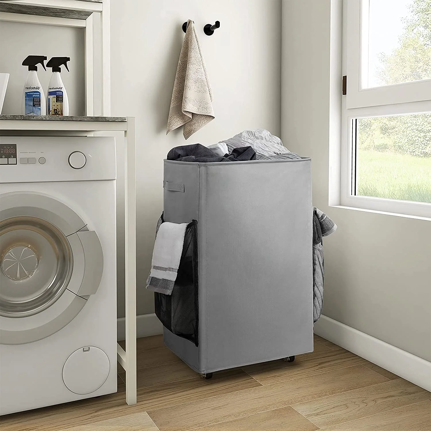 Rolling Laundry Hamper Large Laundry Basket on Wheels  Clothes Hamper  Cart Foldable Clothes Organizer