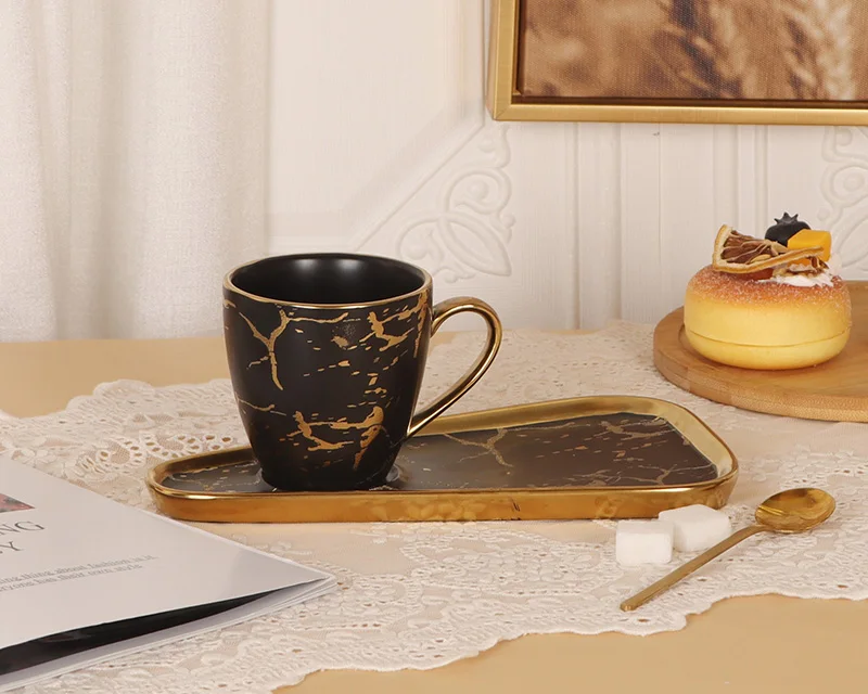 Porcelain cup and saucer with decal ceramic tea coffee cup set for home and gift