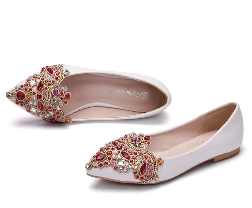 
Red Heart Shaped Crystal Shoes Women Summer Autumn Flats Ladies Dress Shoes Office Party Wedding White Flat Shoes Female 