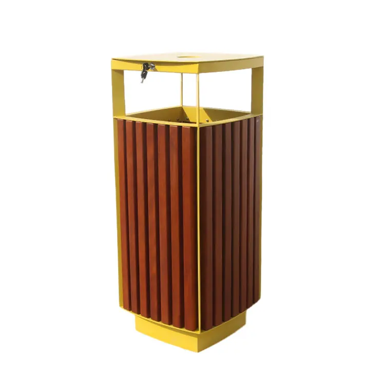 outdoor european style trash can wood recycle bin indoor public place painted dustbin manufacturer