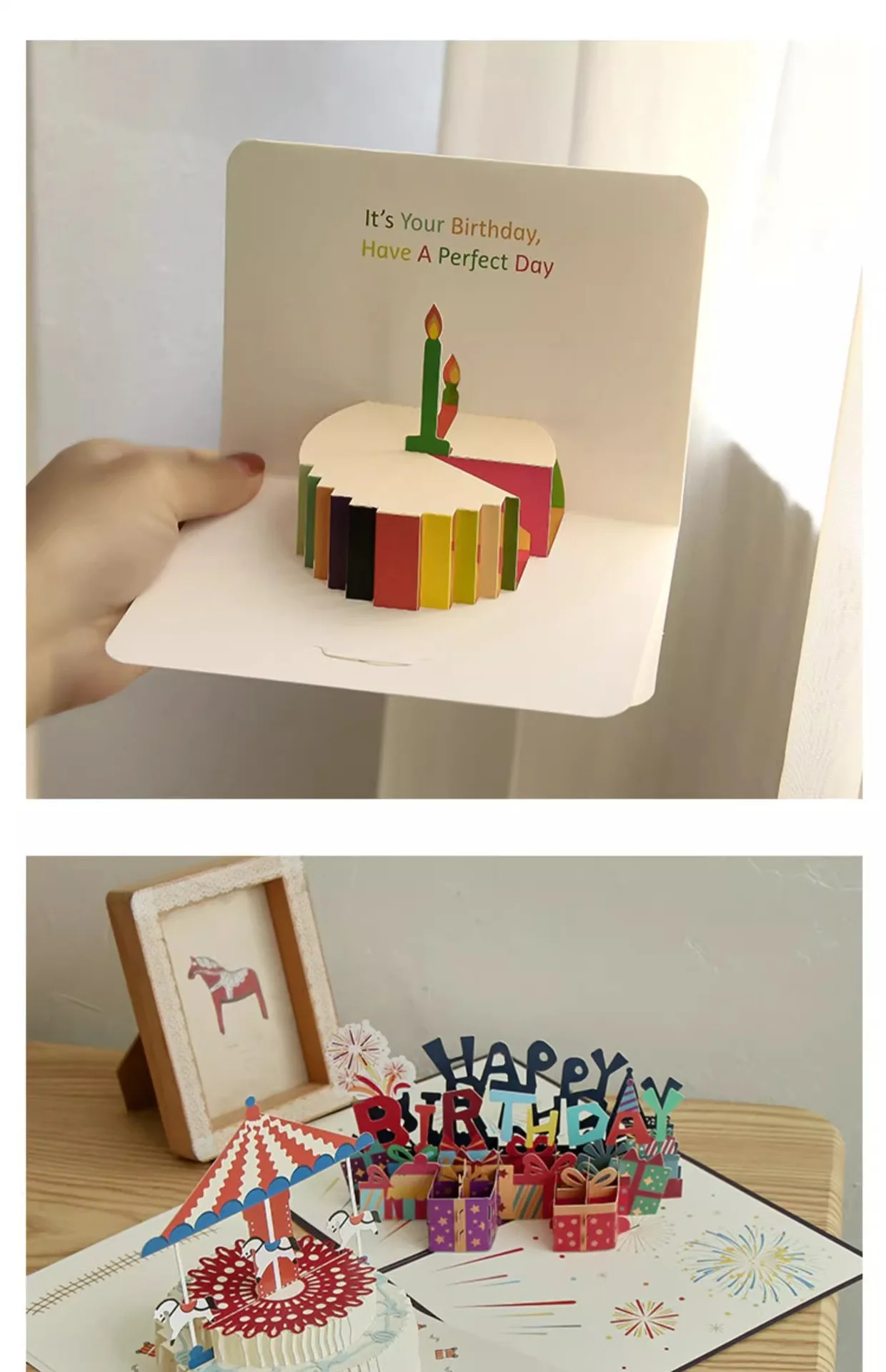3D Birthday Cake decoration Folding Paper Greeting Card  Creative Engraving Three-dimensional Birthday Blessing Card