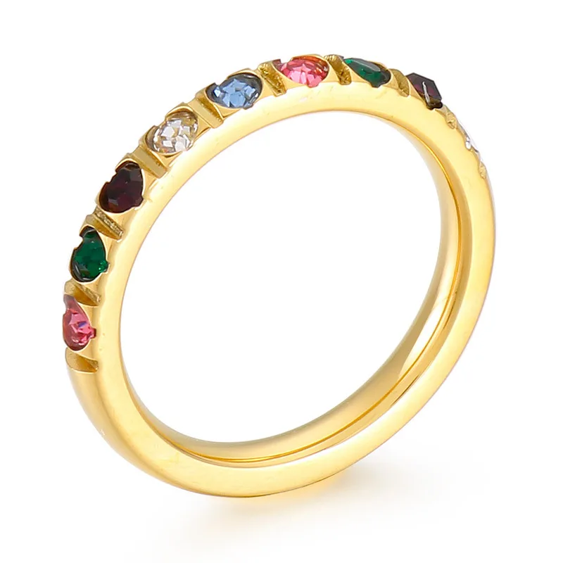 Высококачественное Гипоаллергенное кольцо из нержавеющей стали 18k позолоченное модное многоцветное с драгоценным камнем цельного циркона аксессуары mujer