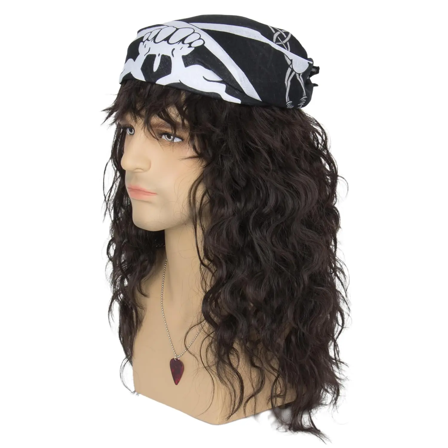 Rocker Mullet Party Funny 80s Punk Wig Long Curly Brown Wig Men Heavy Metal Party Cosplay Halloween Wig hair extension