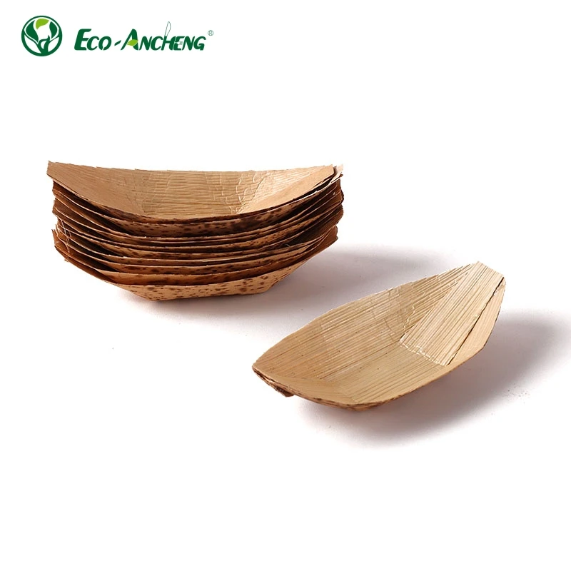 Eco Ancheng Disposable Bamboo Leaf Boat Hot Dog Trays Sushi Mini Serving Boats