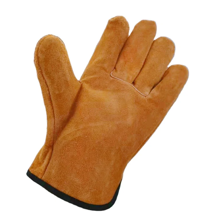 Heavy duty cow split yellow leather hand cheaper driving car drive gloves for work building