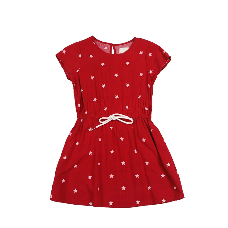 Custom color rayon stars printed drawstring waist kids beautiful model fancy dresses for girls of 11 years old