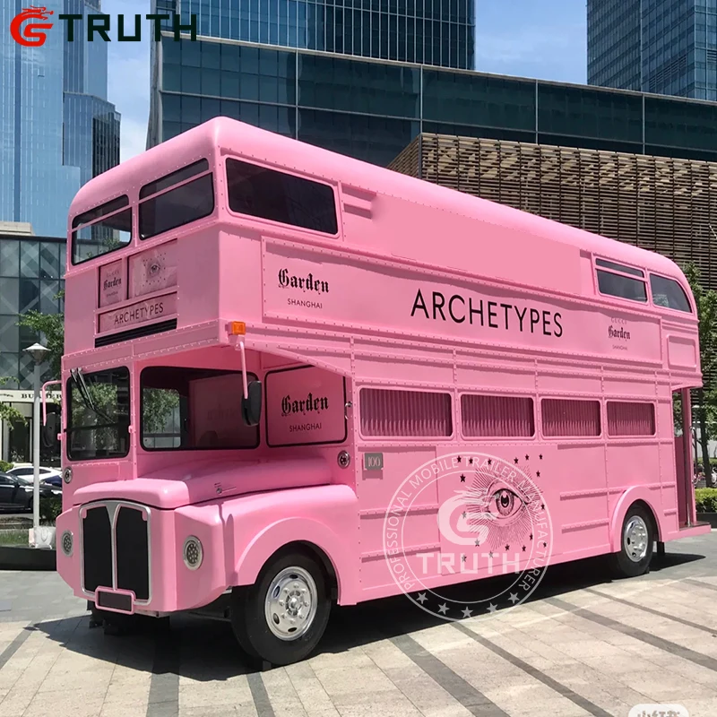 Luxury Double Decker Food Cart Open Bus Ice Cream Hot Dog Food Truck Mobile Beer Bar Food Truck Trailer