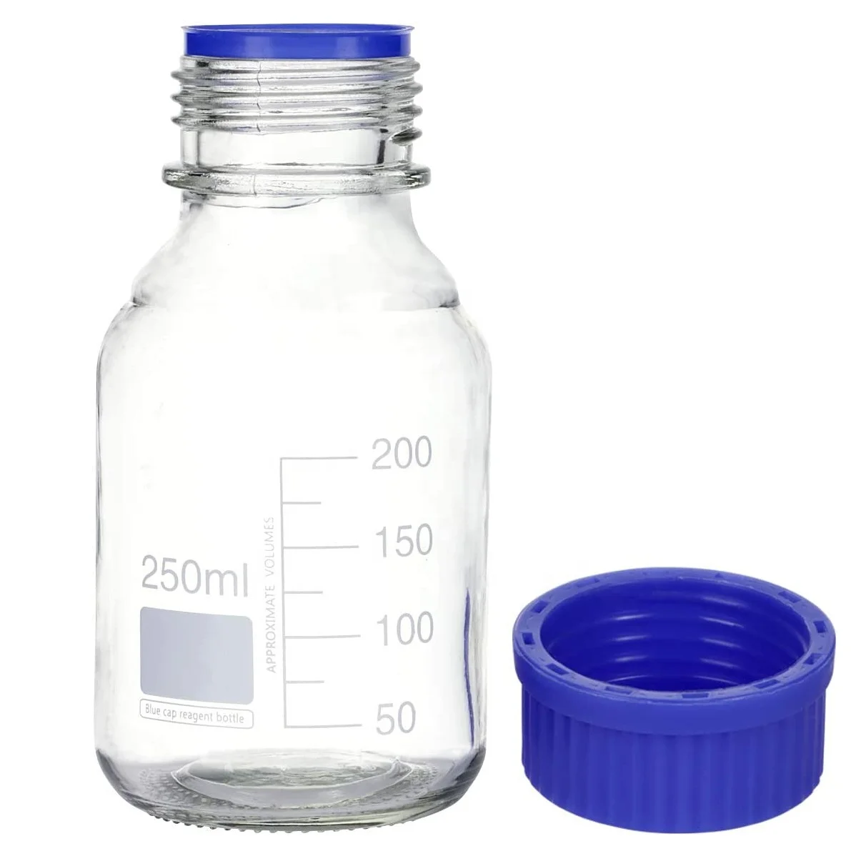 Glass Media Storage Reagent Bottle Graduation 100ml 250ml 500ml 1000ml Borosilicate Glass Bottle With Blue Cap