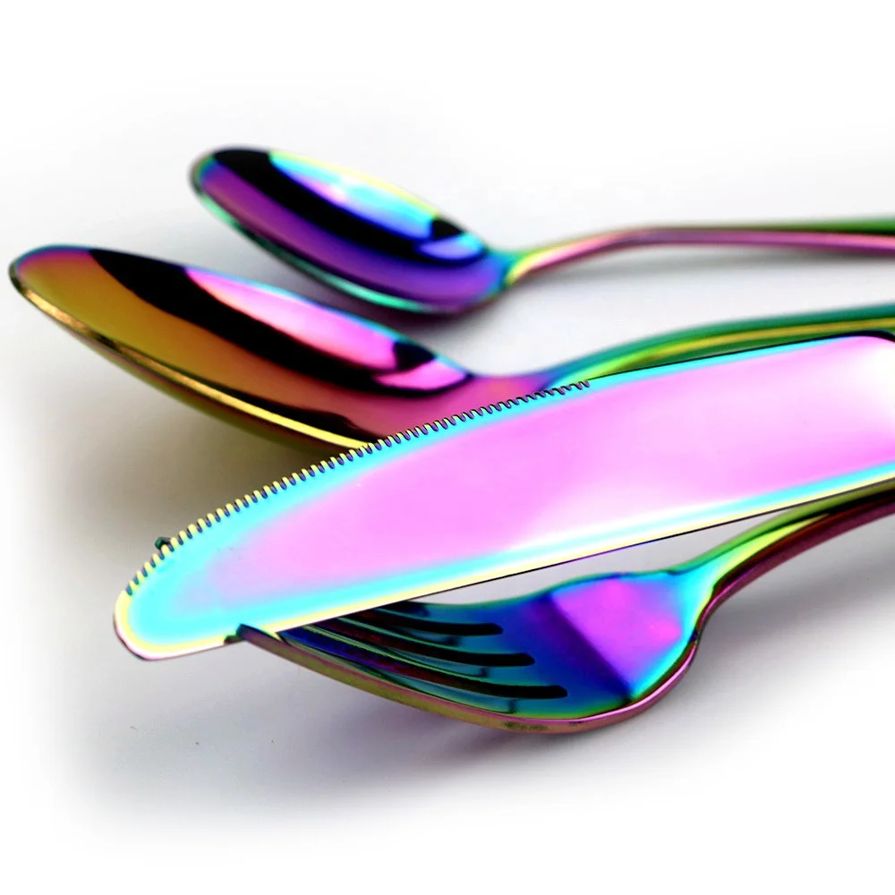 
Colorful stainless steel cutlery set, hotel restaurant 304 stainless steel flatware set 
