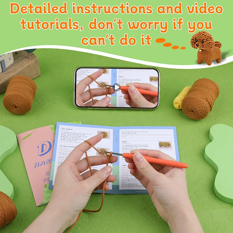 Teddy Dog Holiday Birthday Gift Crochet Kit for Adults Kids Beginners Include Easy Knitting Soft Yarn