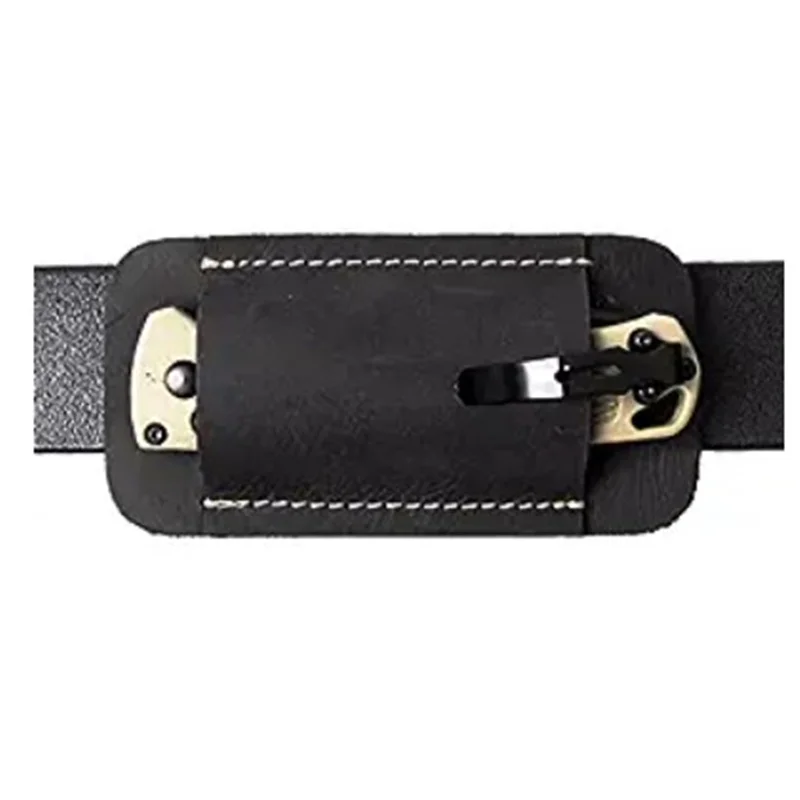 Leather Pocket Folding Knife Sheath for Belt EDC Holster Man Cross Draw Carry Open  Knives Carrier with belt hole