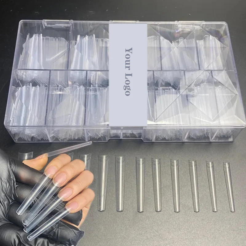No C Curve 3XL Coffin Tips 420pcs Box Square Long ABS Nails Custom Logo XL XXL XXXL Half Cover Coffin Nail Tip