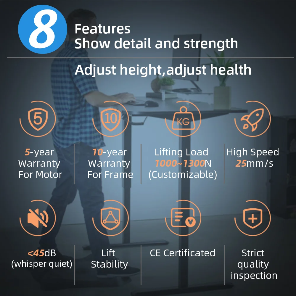 
Warranty 10 Years Computer Office Uplift Lifting Desk Heavy Load 130 KG Height Adjustable Table Smart Electric Standing Desk 