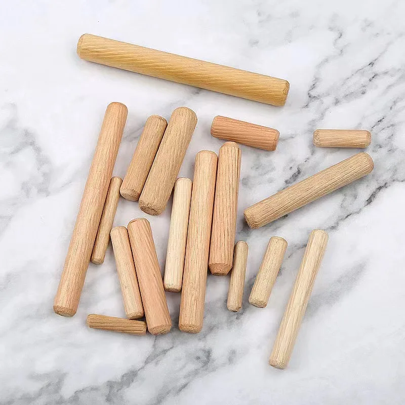 Wooden Dowel Pins  Fluted Beveled Ends Wood Dowel Pegs Kiln Dried Hardwood for Woodworking Furniture Shelf