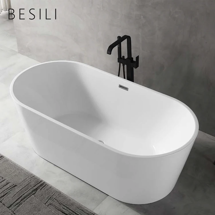 Fashion design bathroom rectangle Hot water soaking bathtub indoor shower cabin adult freestanding white acrylic bathtub