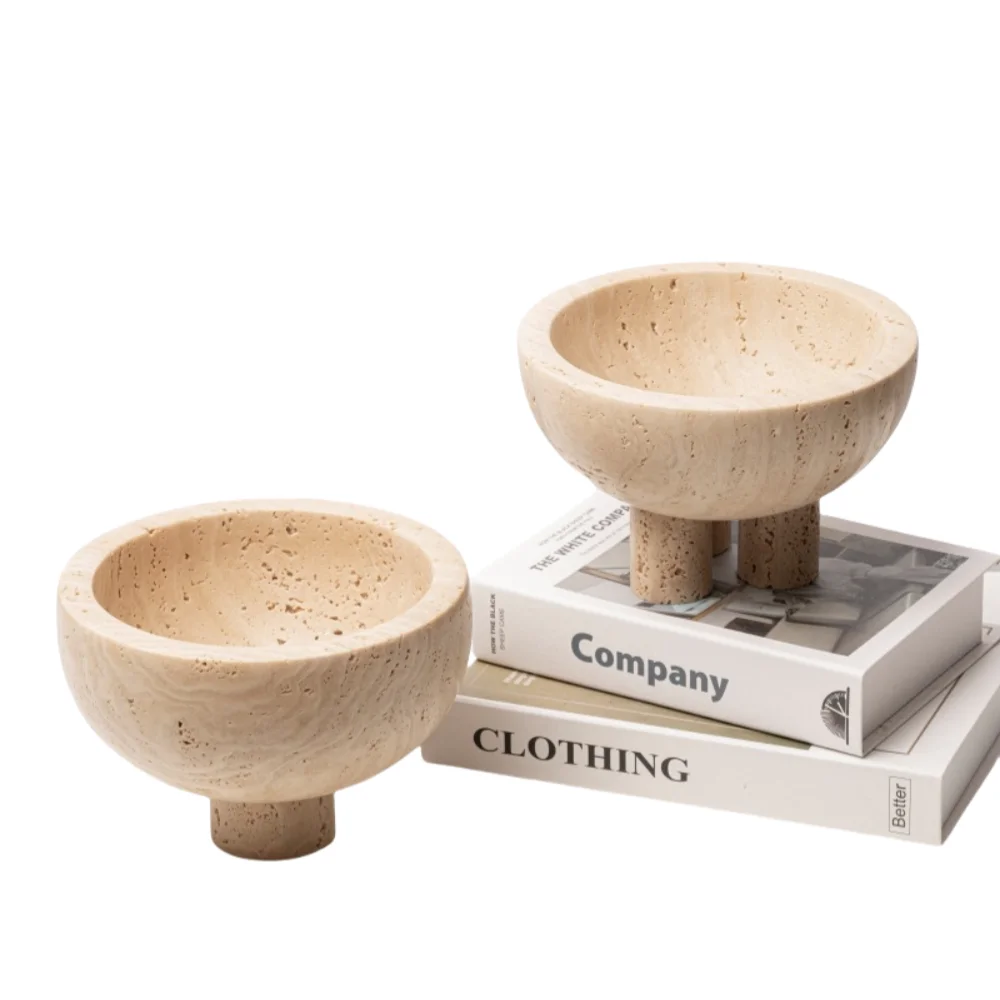 NANWEI Home Decor Black Marble High Foot Fruit Basin Storage Tray with Three Legs