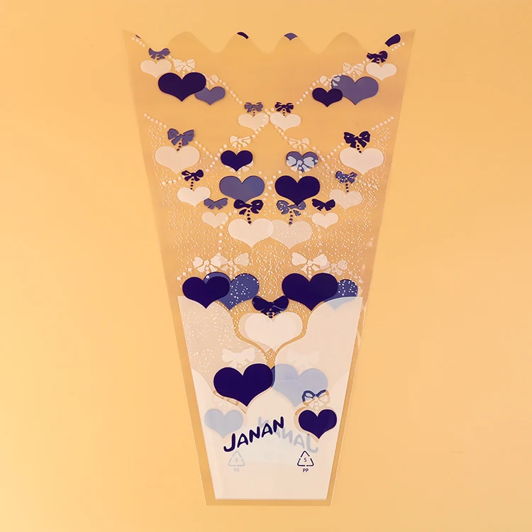 Hot Sale Heart Shape Design Bouquet Wrap clear Cellophane Printed Flower Sleeve
