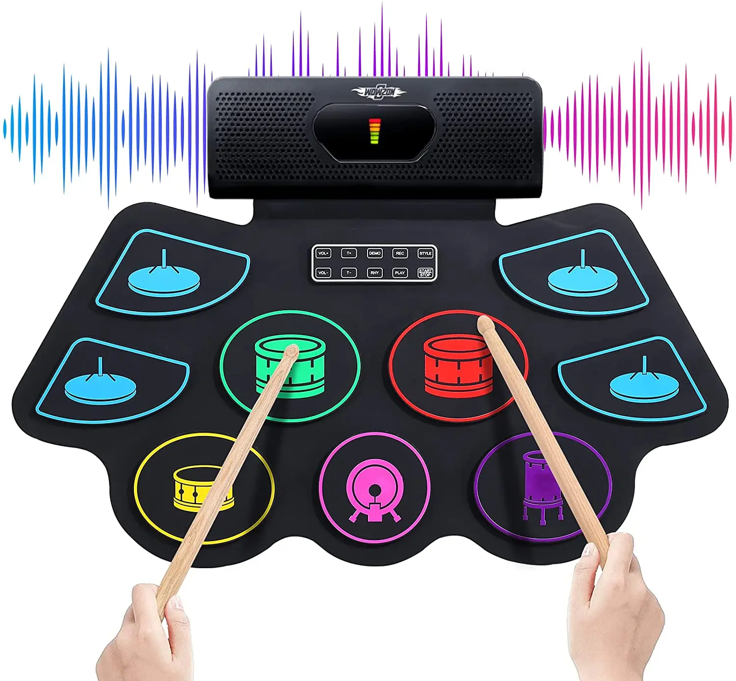 Creative Portable Digital Midi Practice Drum 9 Pads Roll Up 2 Built-in Speaker Electronic Drum Set Musical Toy for Kids & Adults