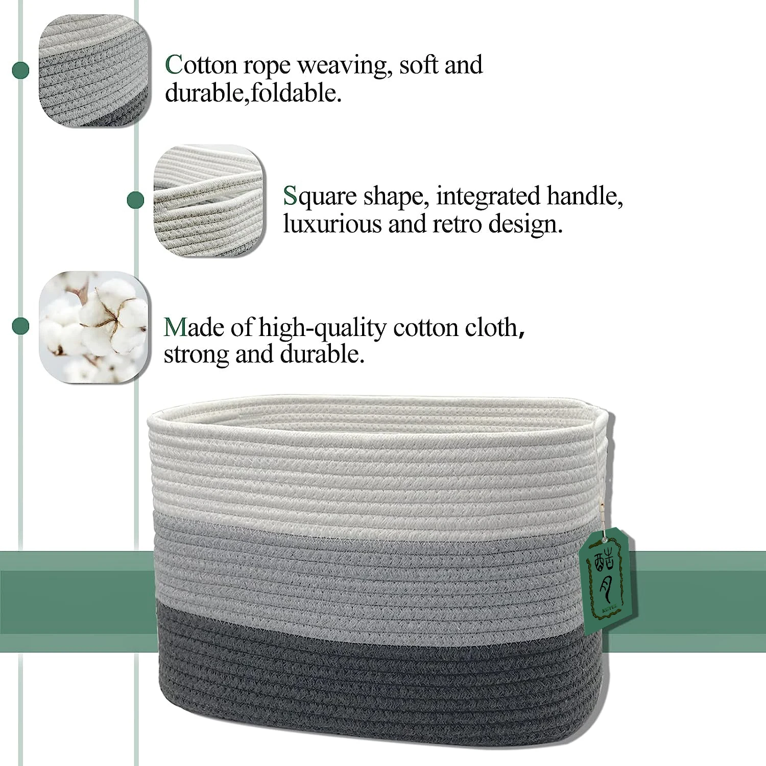 KUYUE Cotton Rope Woven Basket - Foldable Large Storage Baskets for Organizing