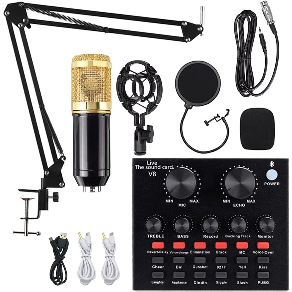 bm800 microphone Set USB V8 Plus Sound Card External Professional bm 800 studio recording micfone condenser mic for karaoke