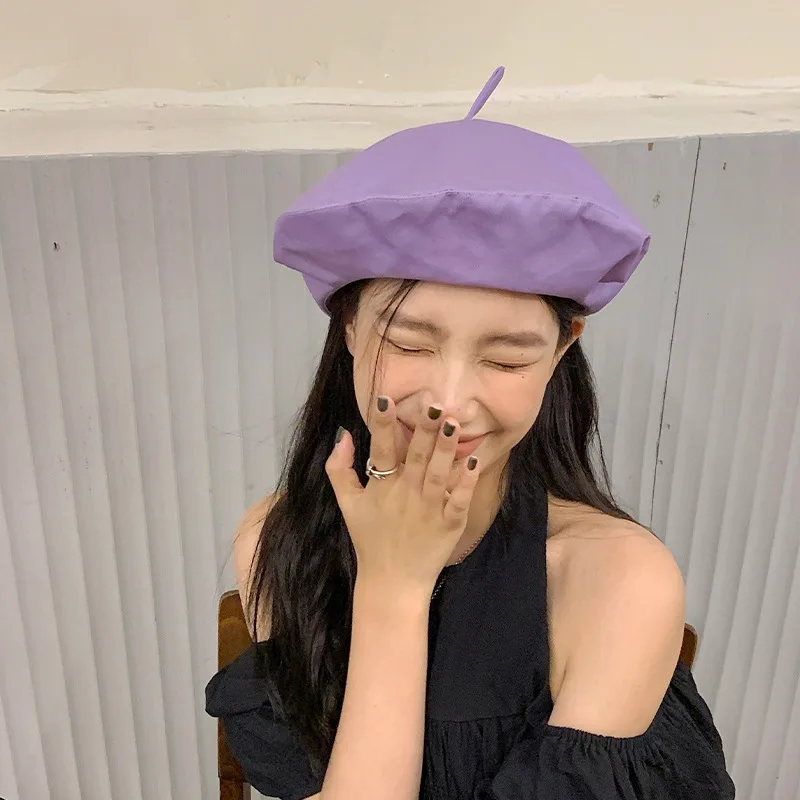2022 summer new candy-colored berets solid color thin melon skin hat factory direct sales
