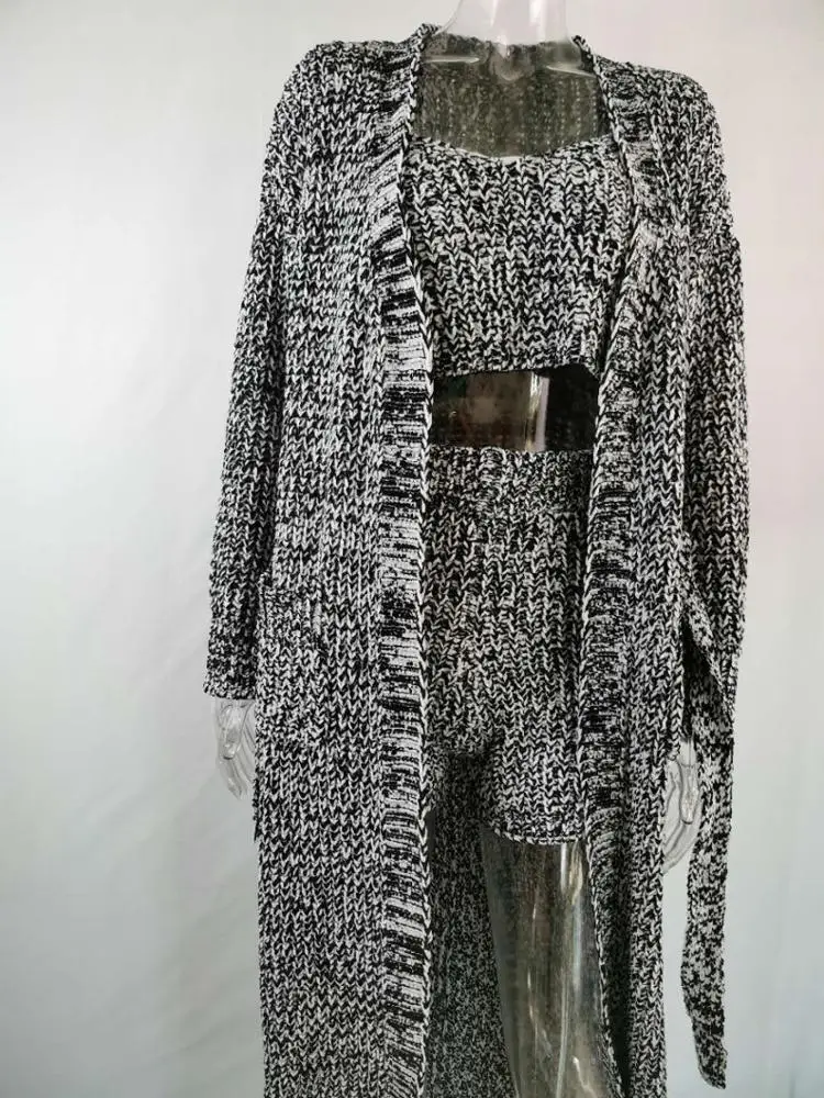 cardigans sweater women long cardigan shorts vest top sweater twinset  fashion 3 piece set women knitted sweater suits