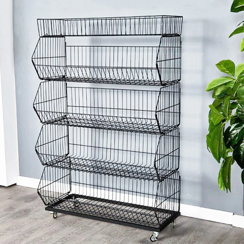 Stacking Baskets Basket Hot Sale Metal Wire Potato Chips Display Rack For Supermarket Promotion