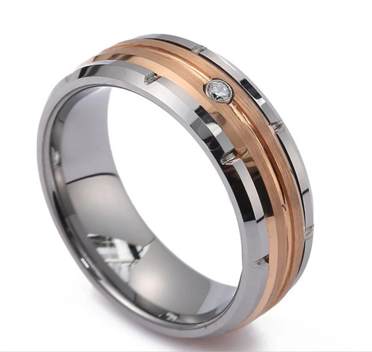 wholesale 8mm saudi arabia rose gold wedding ring cheaper price dubai design rose gold bands moissanite ring rose gold plated