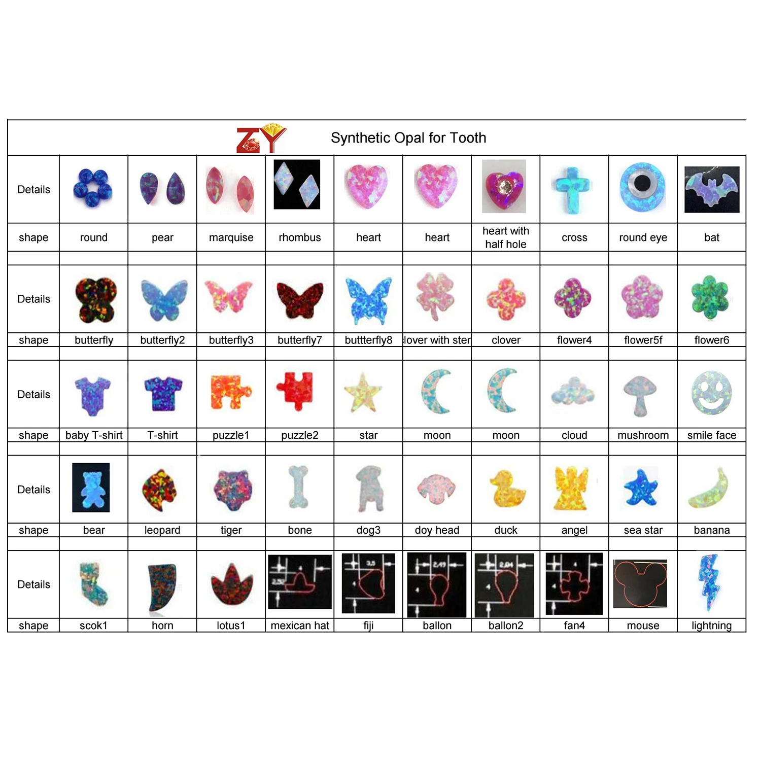 Tooth gems supply wholesale round cabochon opal stones 2mm safe lead free tooth jewelry for women