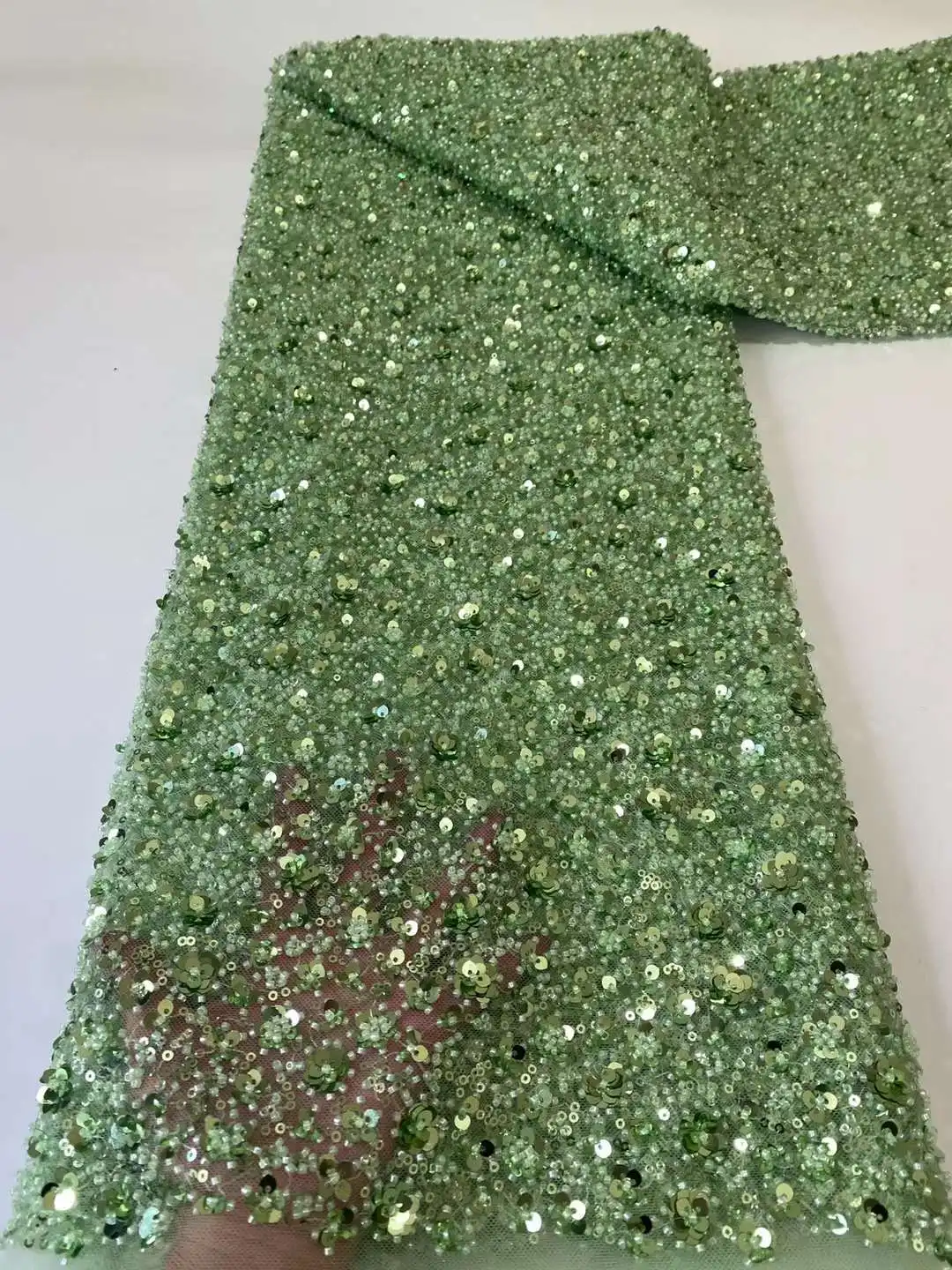 Luxury tecido de barras beads fabric rhinestone lace African embroidery sequin pearl fabric for dress