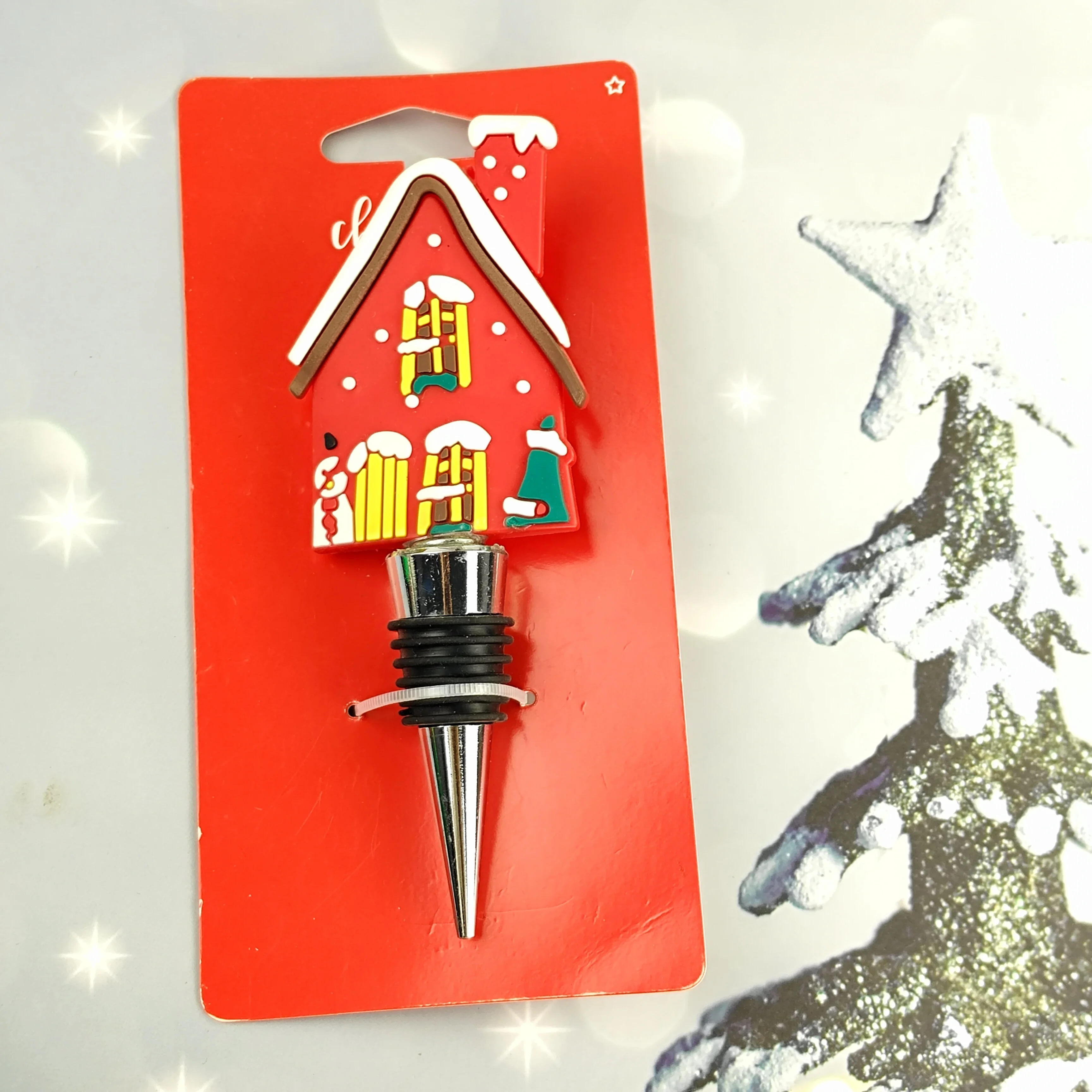 Christmas Little House Wine Stopper With Logo Wine Set Christmas Gift Box Packaging Corporate Party Metal Wine Stopper