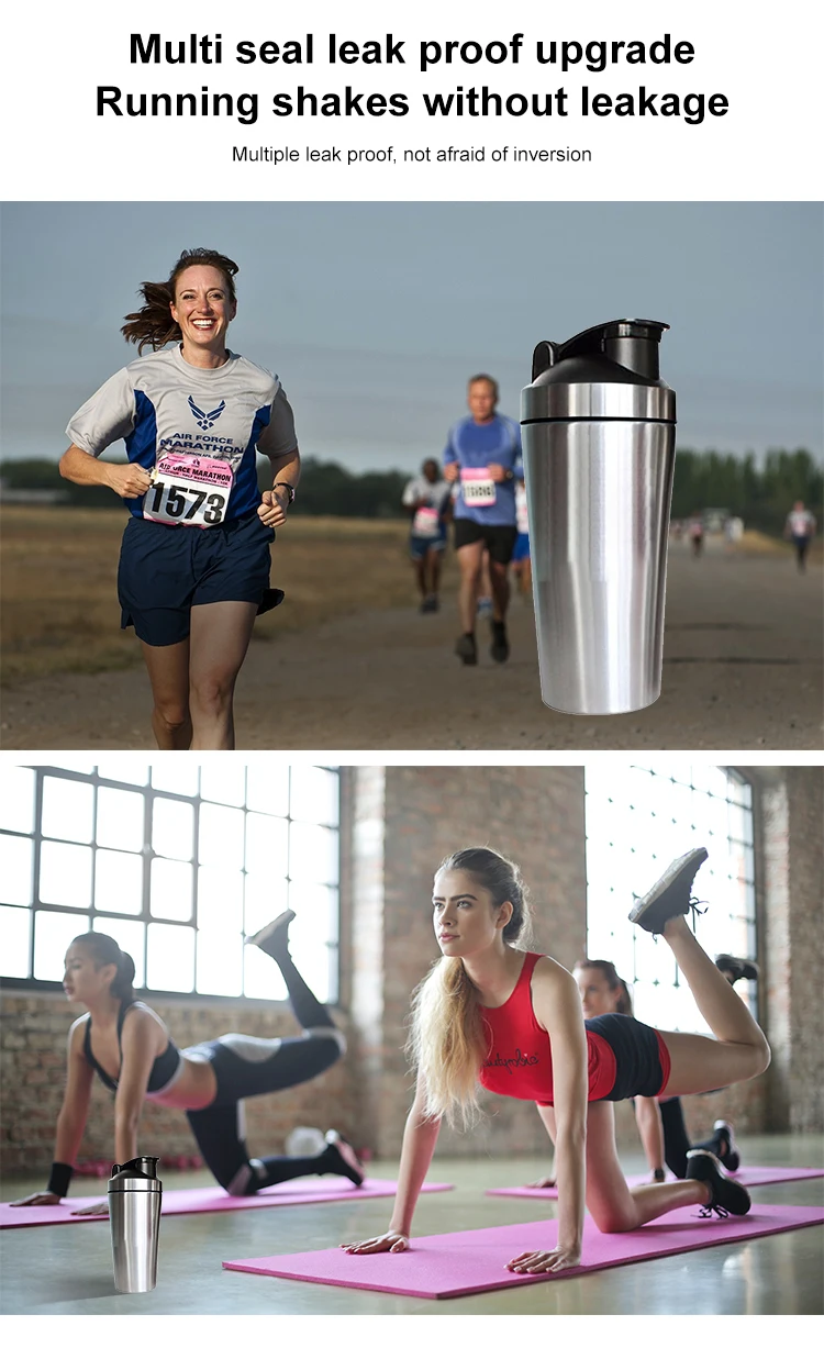 Wholesale 750ml Stainless Steel Custom Logo Gym Fitness Sports Protein Metal Shaker Bottle With Blender Mixer Ball