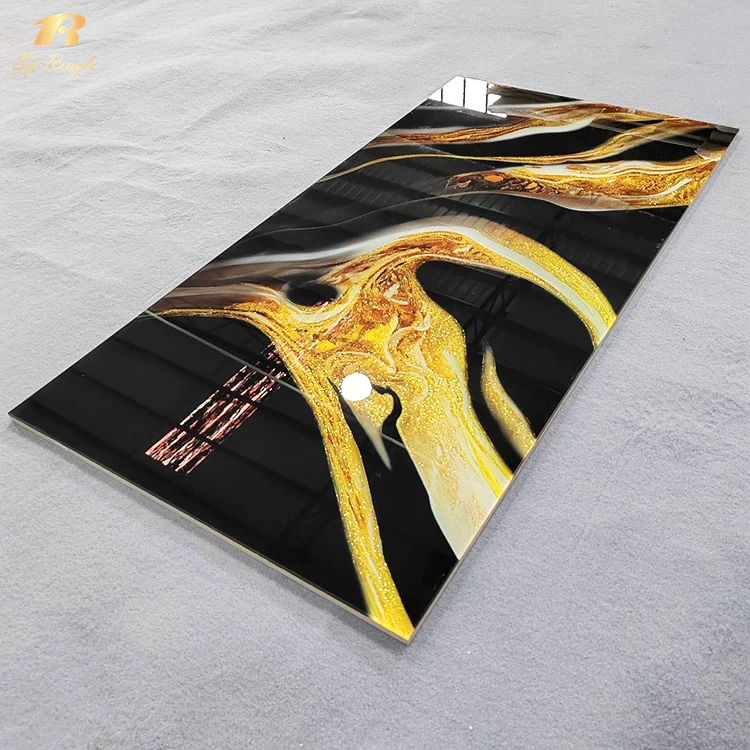 Foshan building materials glitter tiles sintered stone vitrified indoor bathroom luxury black and gold large porcelain tiles