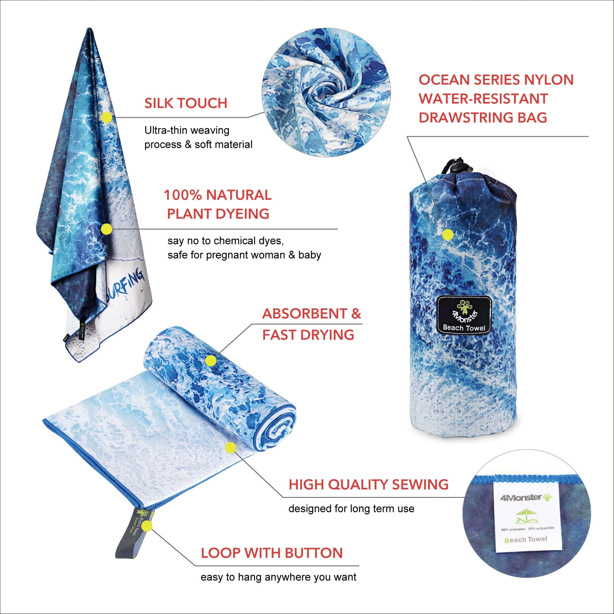 Free Design Large Size Beach Towel Sand Free Strong Absorbent  Beach Towel