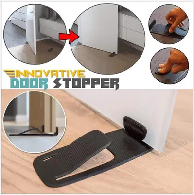 Plastic Safety Door Stop Wall Protector Door Stopper Non-Slip Black Door Buffer Block Wedges Prevent Safety Doorstops set of 2