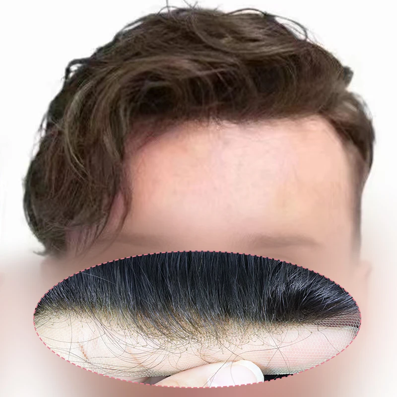 emeda Human hair toupee for men hairpiece bleached knots lace front pu around man hair patch hollywood