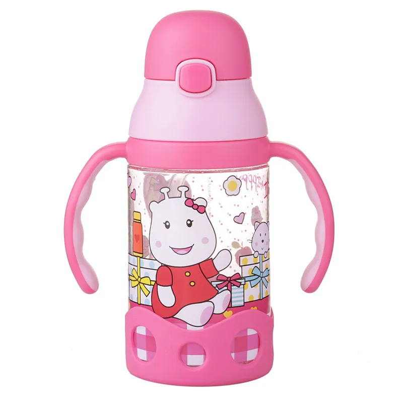 PINKAH plastic training cup custom logo 430ml leakproof bpa free plastic cutlery set baby water bottle