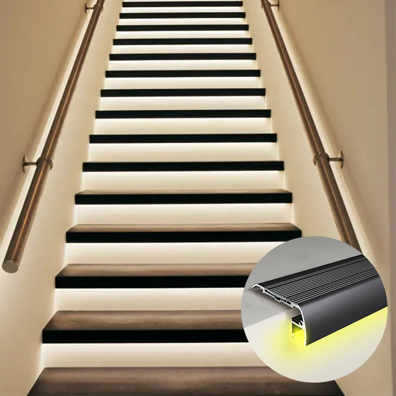 8 mm  Edge  Trim Nose Anti Slip Metal Aluminum Stair Nosing Light Step Led Profile Nosing For Stairs