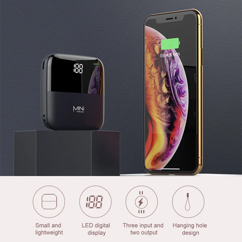  Новый дизайн Q5mini 10000 мАч Мини портативное зарядное устройство с Usb-кабелем со светодиодным