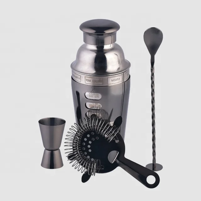 
Factory Direct 800ml black plated stainless steel bar tools cocktail shaker set with box 