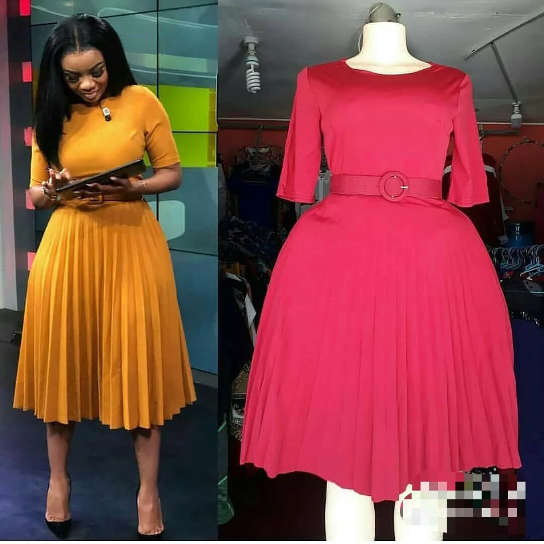 Classy Cute Pure Color Crew Neck High Waist Elegant Dress Short Sleeve Organ Pleated Dress With Belt Ladies