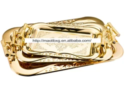 High Quality Golden Retro Square Metal Fruit Tray Set S M L Serving Trays Hotel Luxury Food Snack Plates Storage Tray