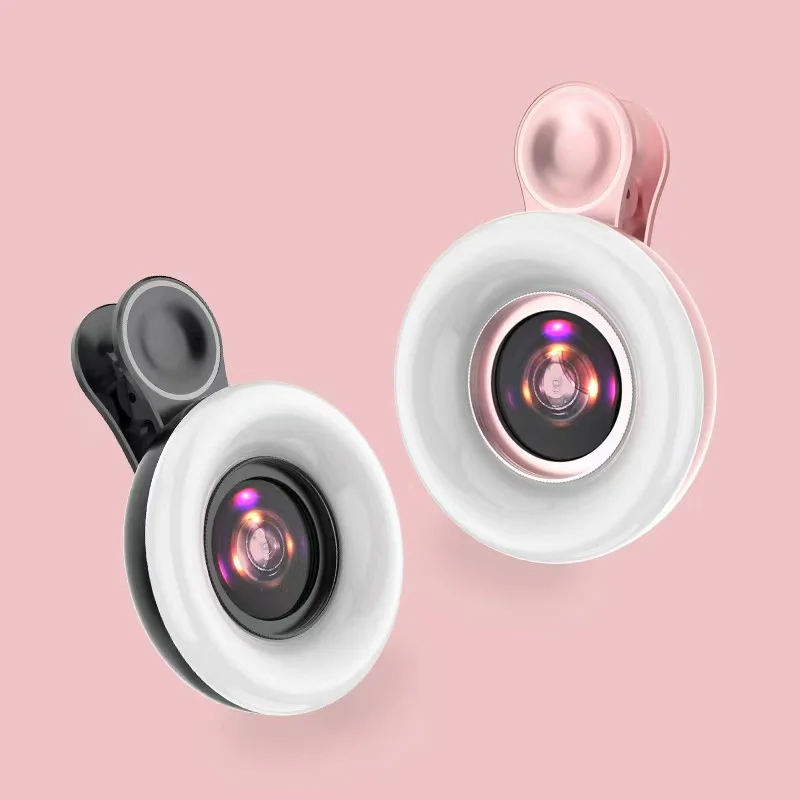 Mobile Phone 15X Macro Lens Portable Selfie LED Ring Clip Flash Light Lamp Luminous Fill Light HD Camera Lens For Iphone